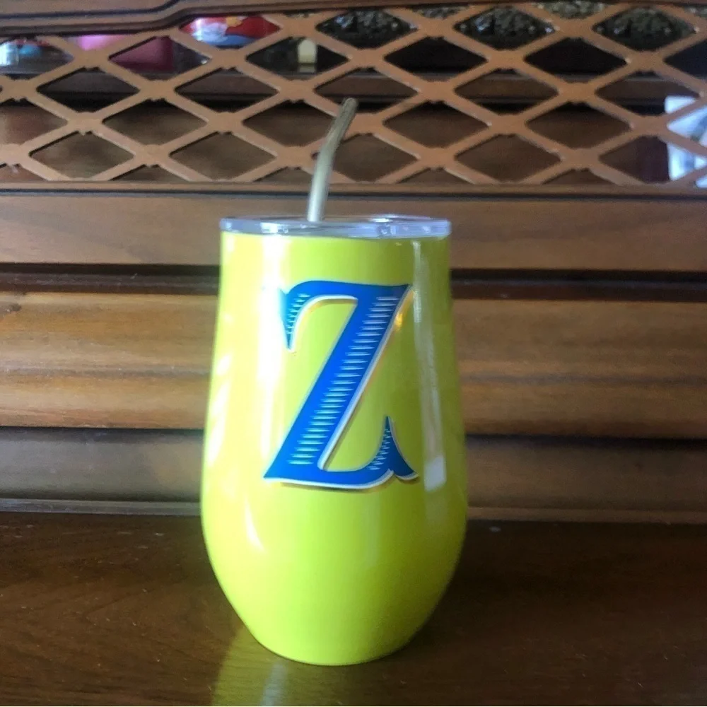11oz Stainless Steel “Z” Monogram Vine Tumbler With Straw& Lid Brand O…